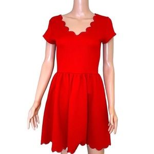 Fit and Flare Red Dress with Scallop Edges